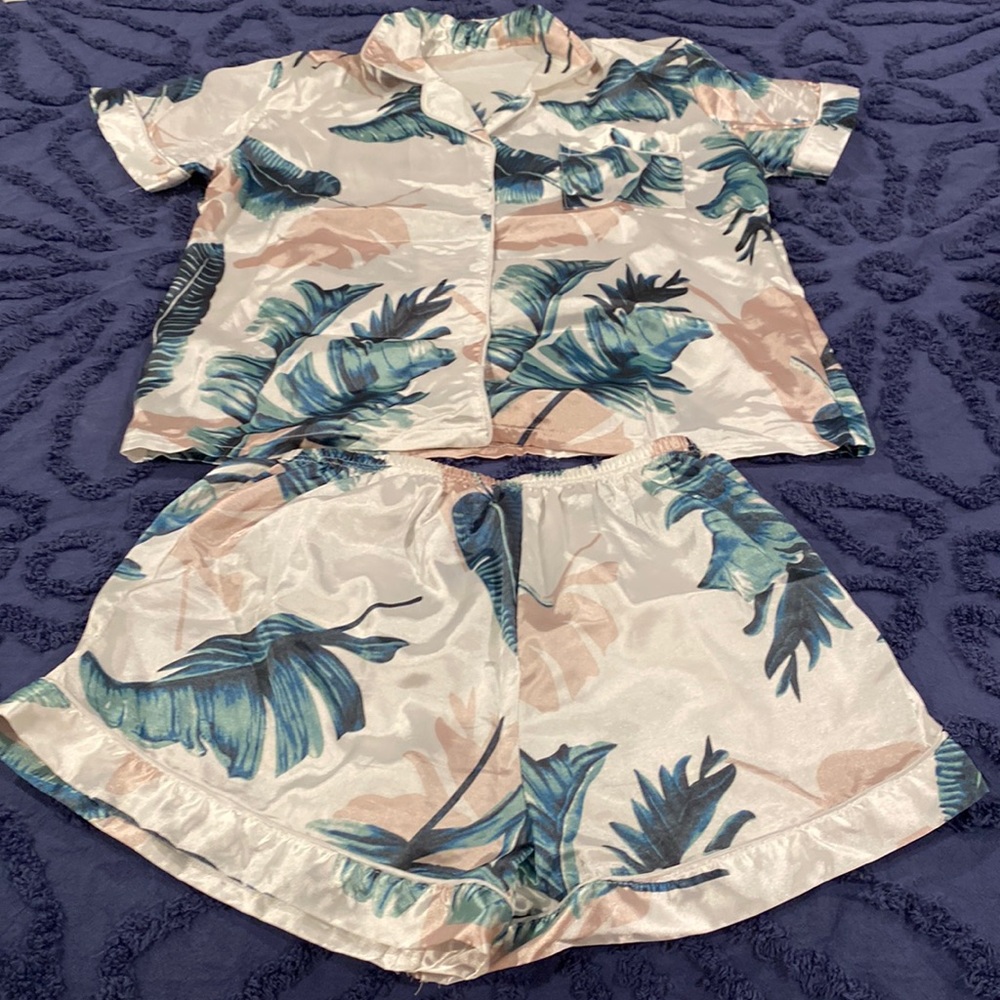 Satin tropical pajamas.